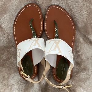 Louis Vuitton Tan, White and Green Formentera Women's Sandals